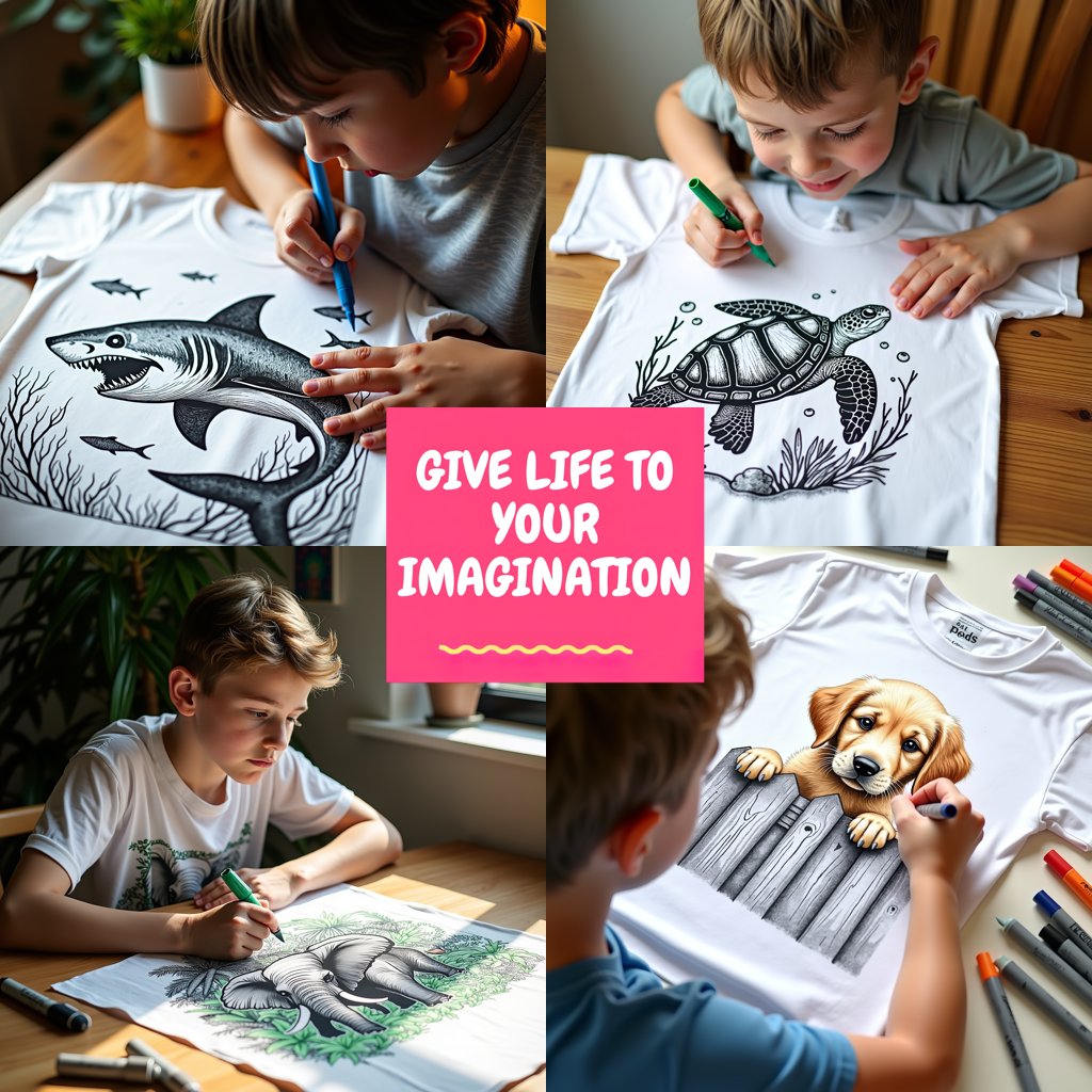 Unisex T-shirt Coloring Kit with 10 Fabric Markers - Castle Fish Tank