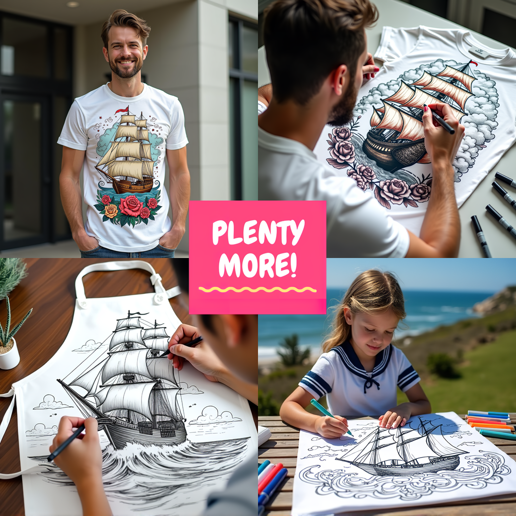 Unisex T-shirt Coloring Kit with 10 Fabric Markers - Pirate Ship