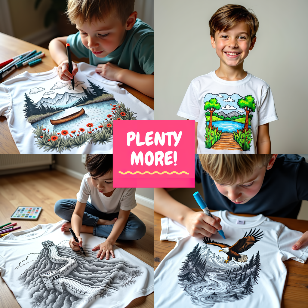 Unisex T-shirt Coloring Kit with 10 Fabric Markers - Mountain Landscape