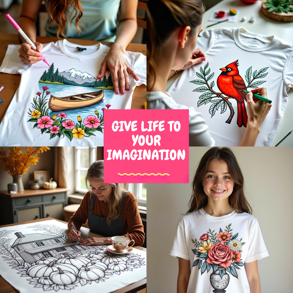 Women's T-shirt Coloring Kit with 10 Fabric Markers - Mountain Cabin