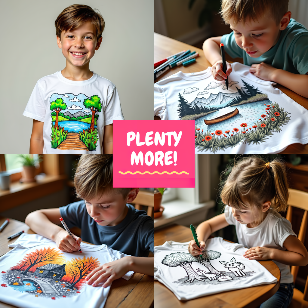 Unisex T-shirt Coloring Kit with 10 Fabric Markers - Mountain Landscape