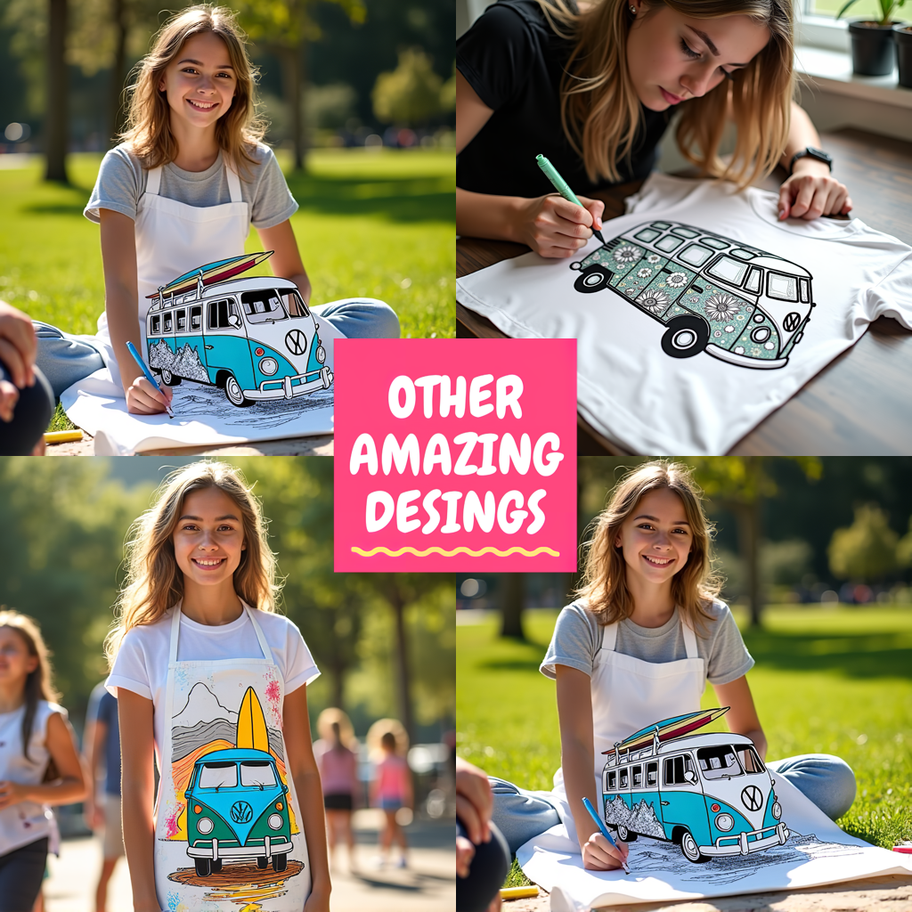 Unisex T-shirt Coloring Kit with 10 Fabric Markers - VW Bus