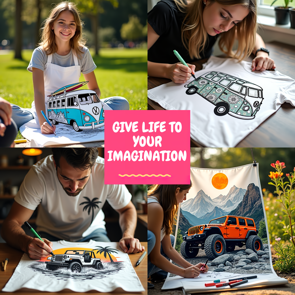 Unisex T-shirt Coloring Kit with 10 Fabric Markers - Classic Van