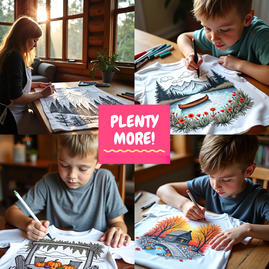 Unisex T-shirt Coloring Kit with 10 Fabric Markers - Forest Landscape