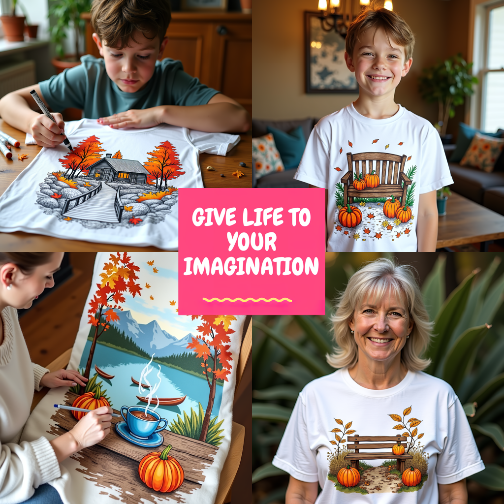 Unisex T-shirt Coloring Kit with 10 Fabric Markers - Autumn