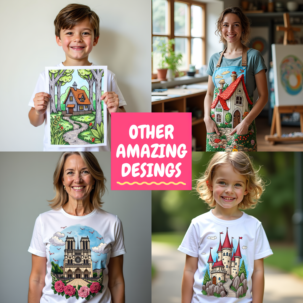Kid's T-shirt Coloring Kit with 10 Fabric Markers - Countryside House