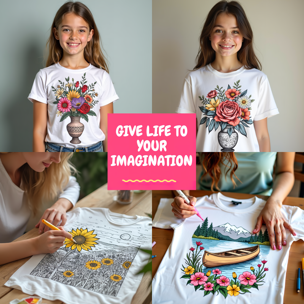 Women's T-shirt Coloring Kit with 10 Fabric Markers - Mountain Lake