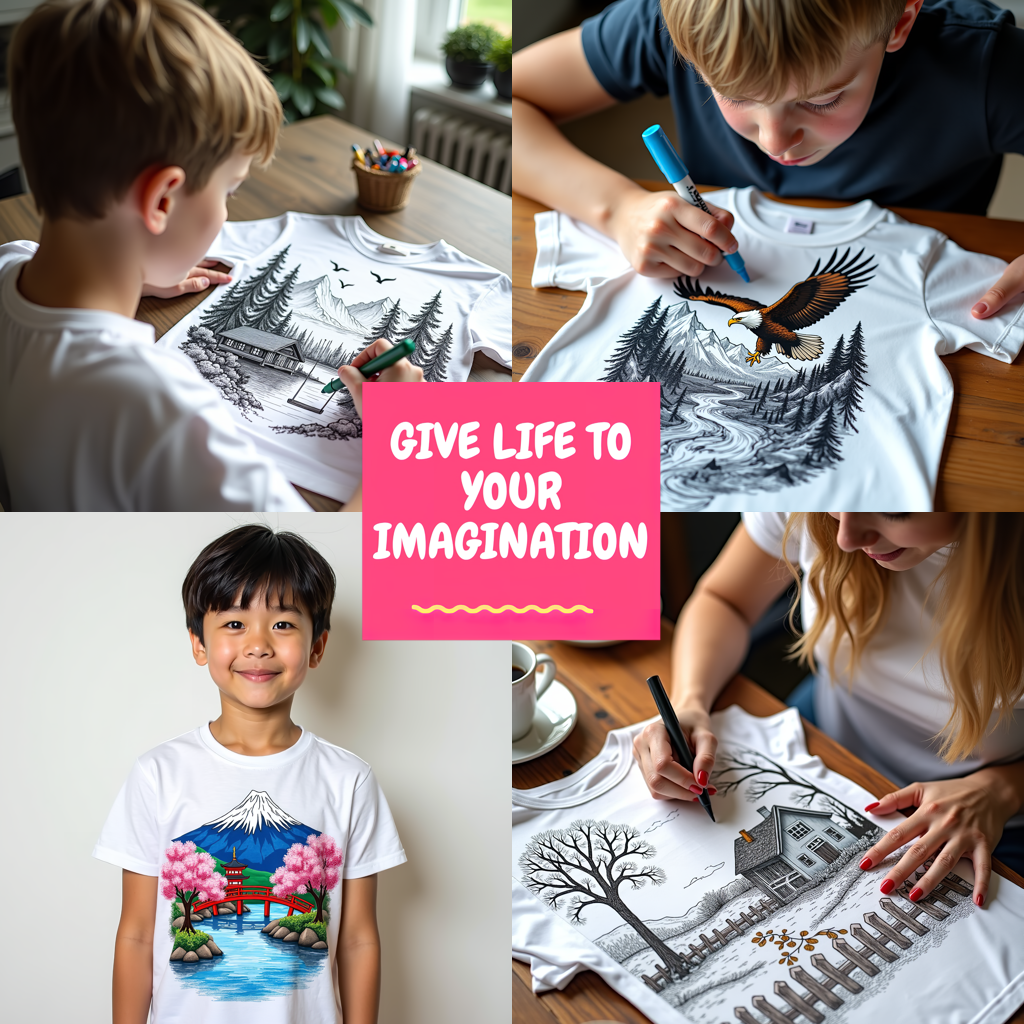 Kid's T-shirt Coloring Kit with 10 Fabric Markers - Mountain Lake