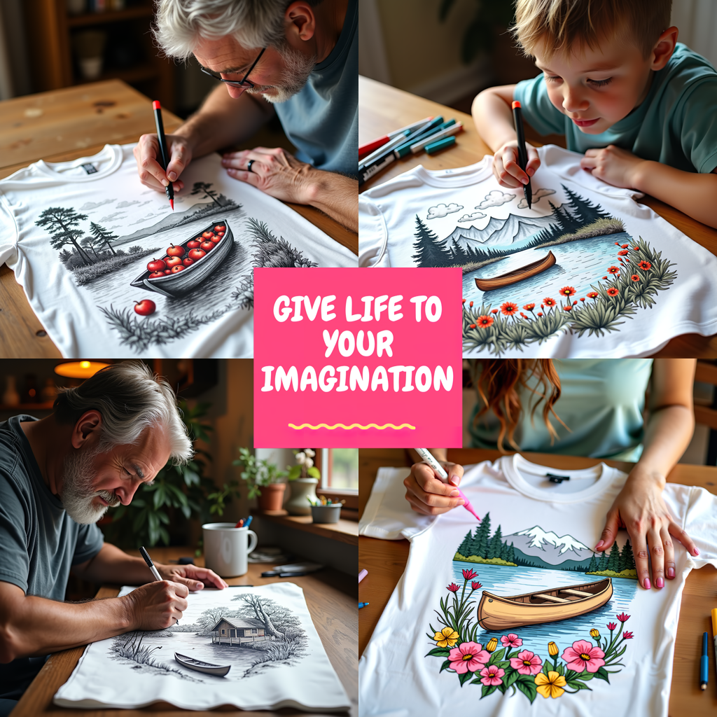 Adult Sweatshirt Coloring Kit with 10 Fabric Markers - Mountain Lake with Canoe