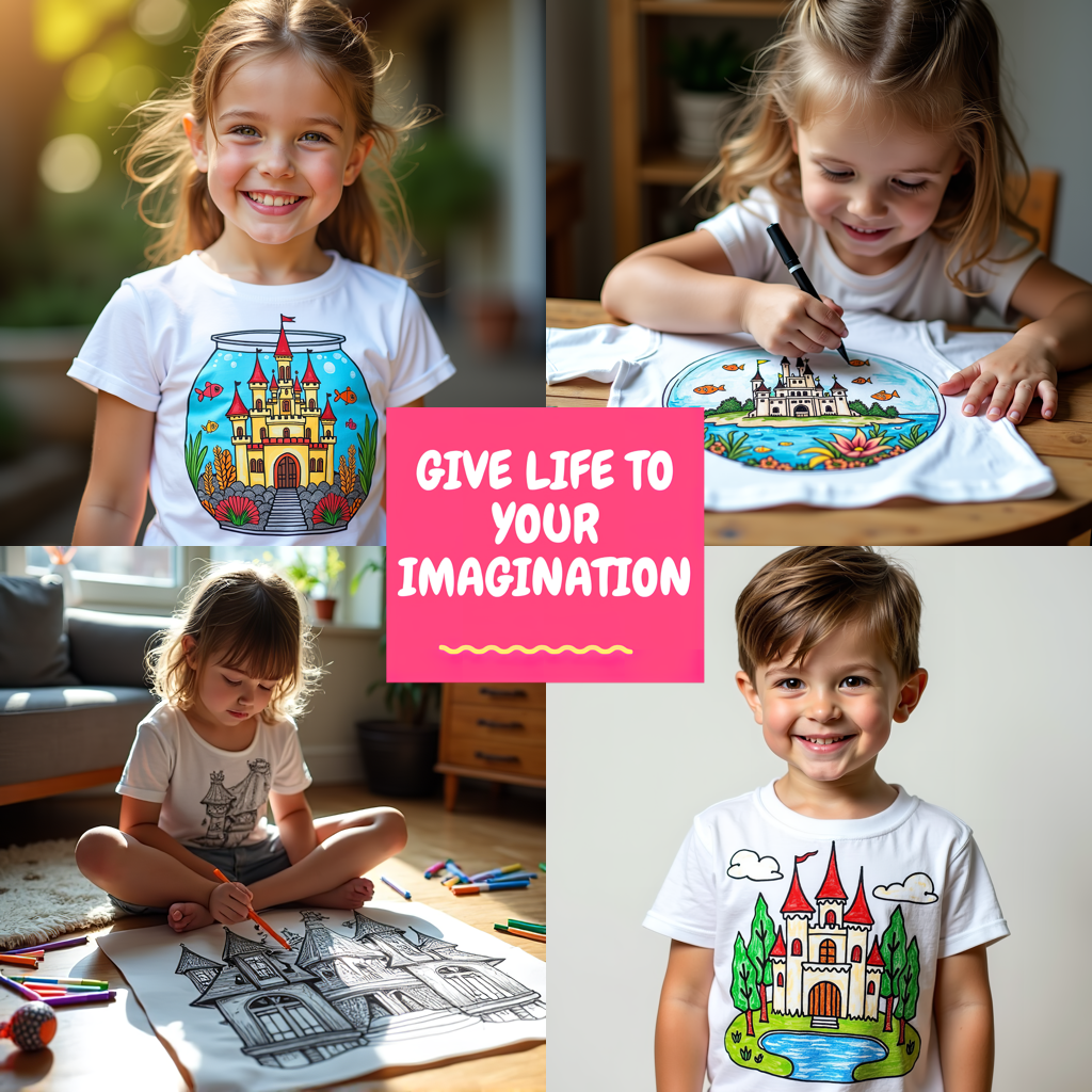 Kid's T-shirt Coloring Kit with 10 Fabric Markers - Castle in Fishbowl