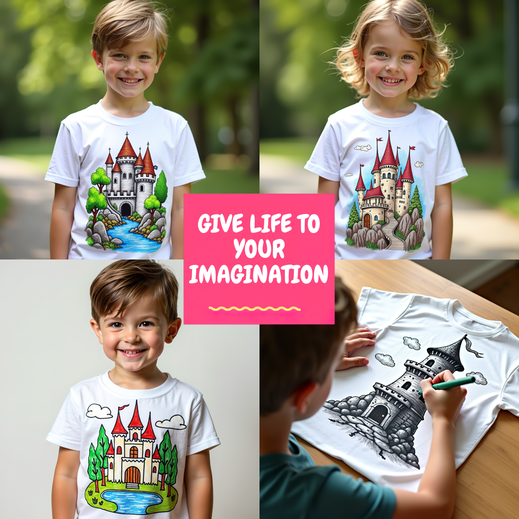 Unisex T-shirt Coloring Kit with 10 Fabric Markers - Castle in Fishbowl