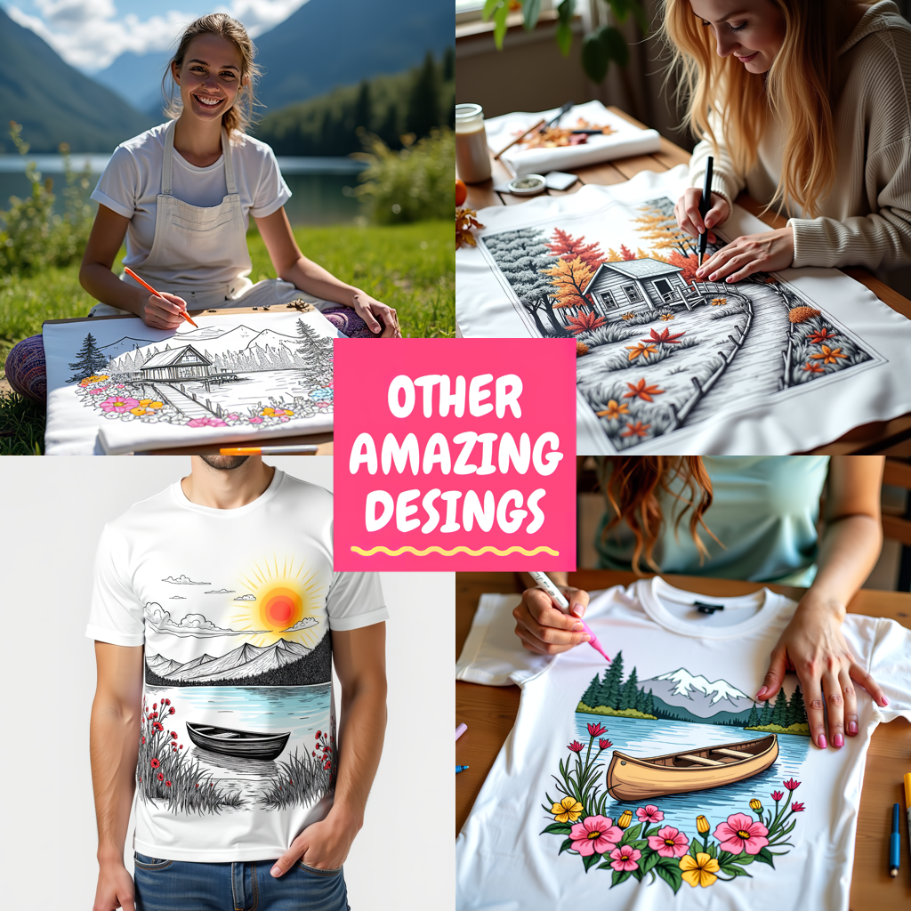 Adult Sweatshirt Coloring Kit with 10 Fabric Markers - Lake Cabin