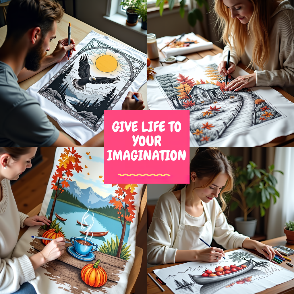 Adult Sweatshirt Coloring Kit with 10 Fabric Markers - Mountain Cabin