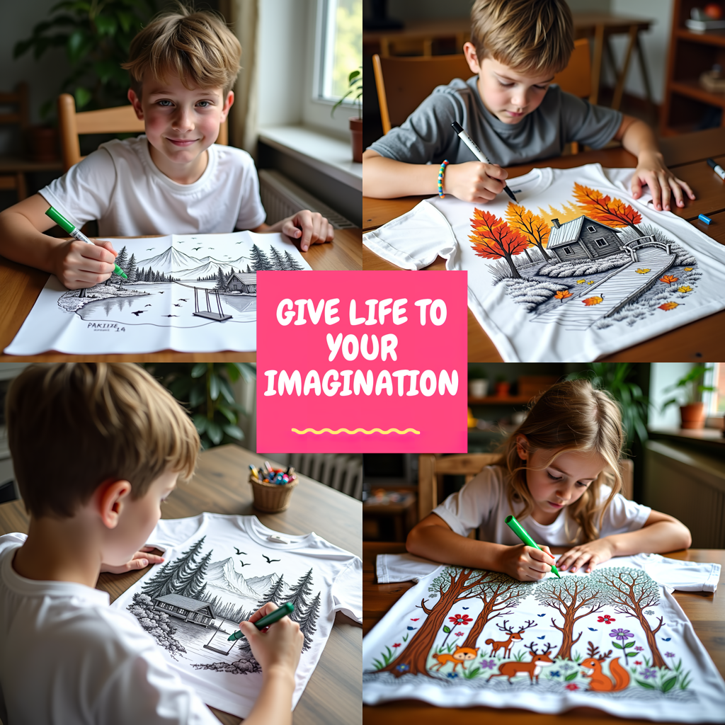 Kid's T-shirt Coloring Kit with 10 Fabric Markers - Mountain Cabin