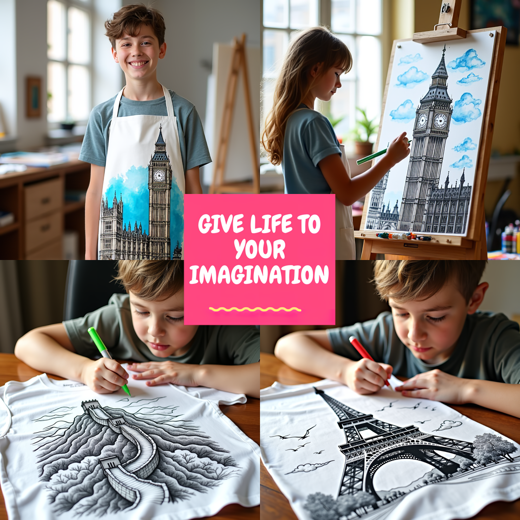 Women's T-shirt Coloring Kit with 10 Fabric Markers - London Landmarks