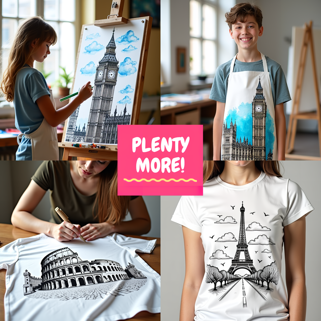 Women's T-shirt Coloring Kit with 10 Fabric Markers - London Cityscape