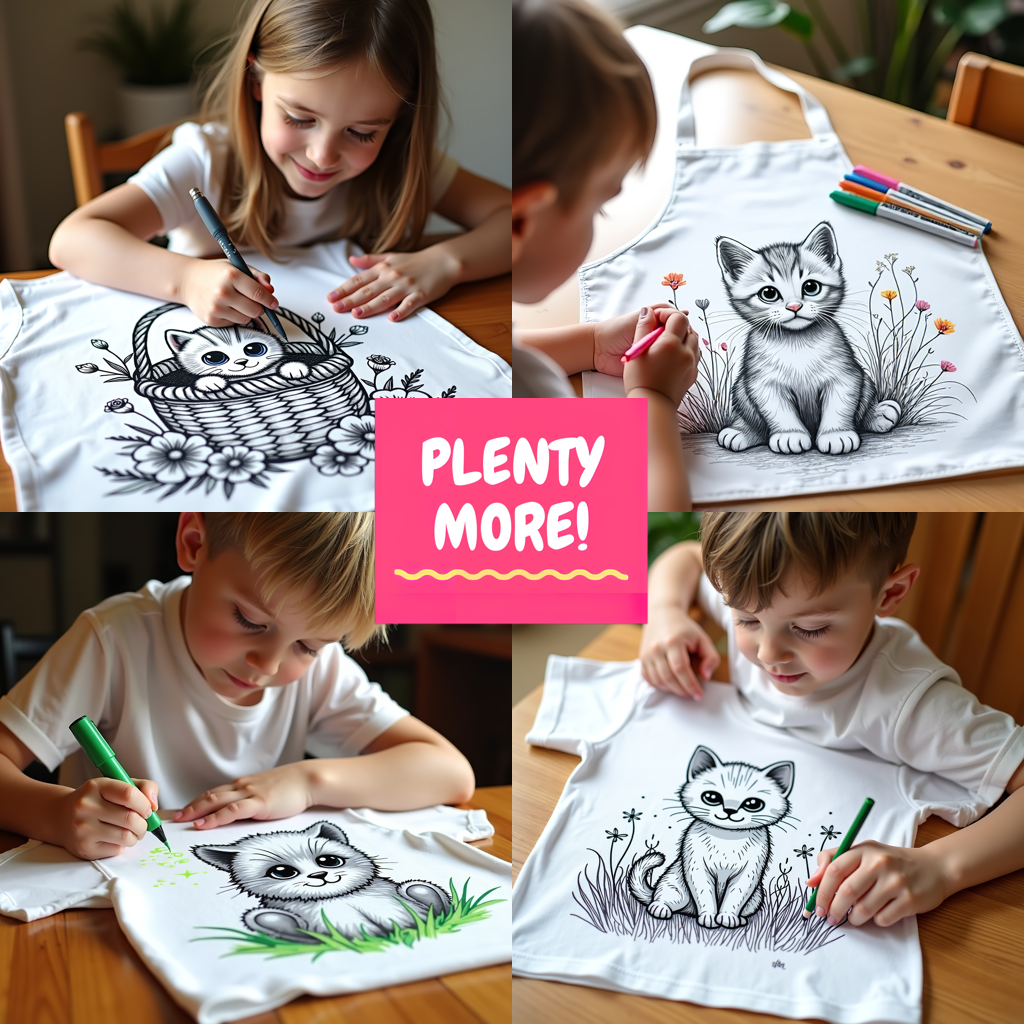 Adult Sweatshirt Coloring Kit with 10 Fabric Markers - Kitten in a Basket