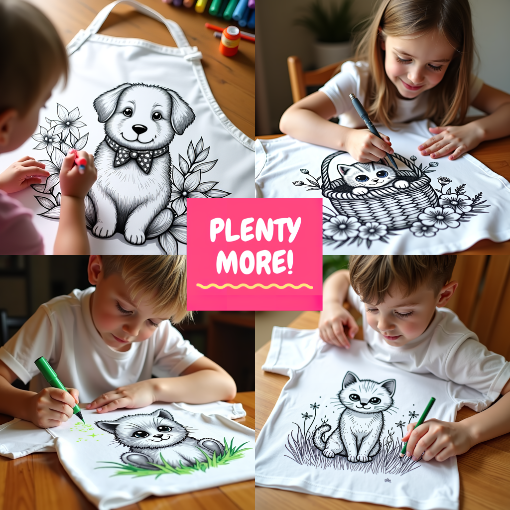 Adult Sweatshirt Coloring Kit with 10 Fabric Markers - Cat in a floral basket