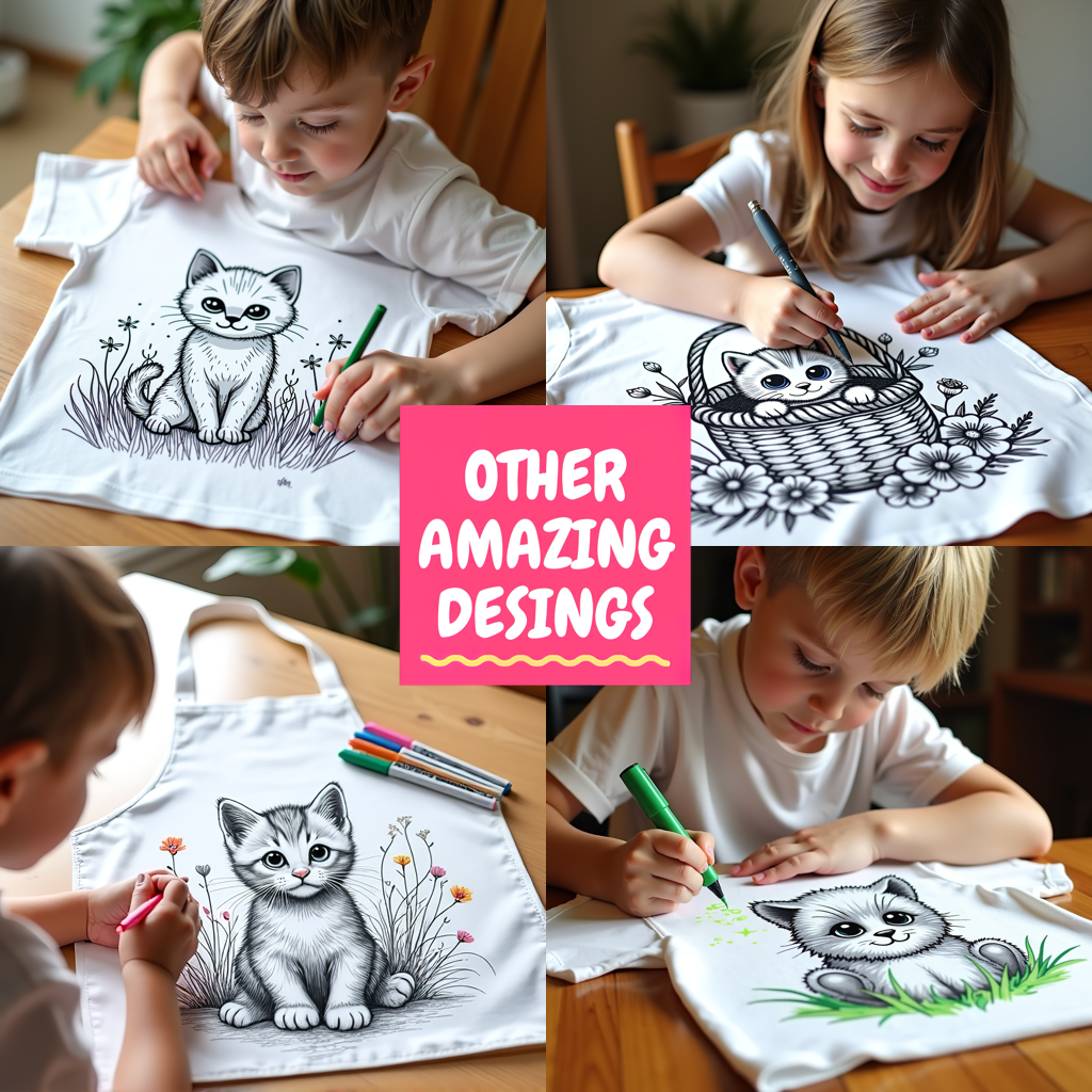 Indoor Wall Tapestries Coloring Kit with 10 Fabric Markers - Kitten in Basket