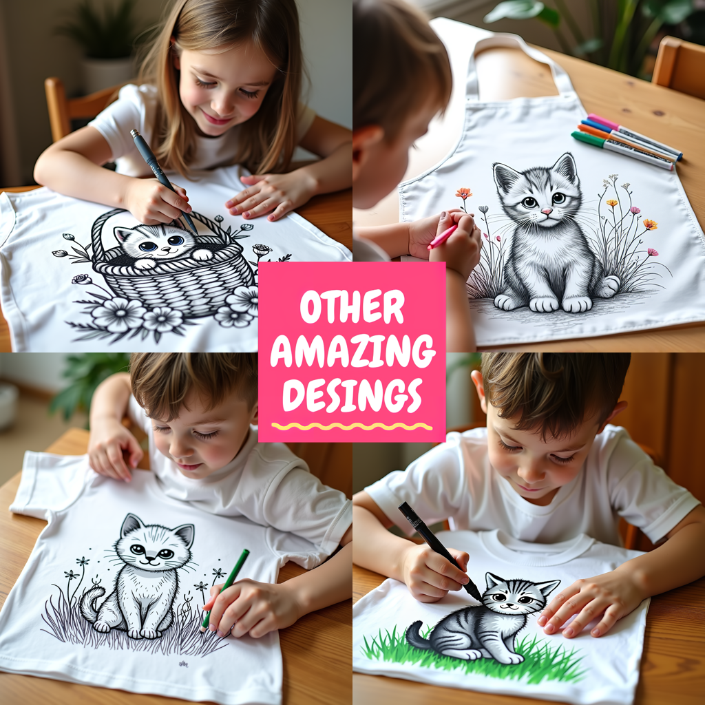 Indoor Wall Tapestries Coloring Kit with 10 Fabric Markers - Kitten in Basket