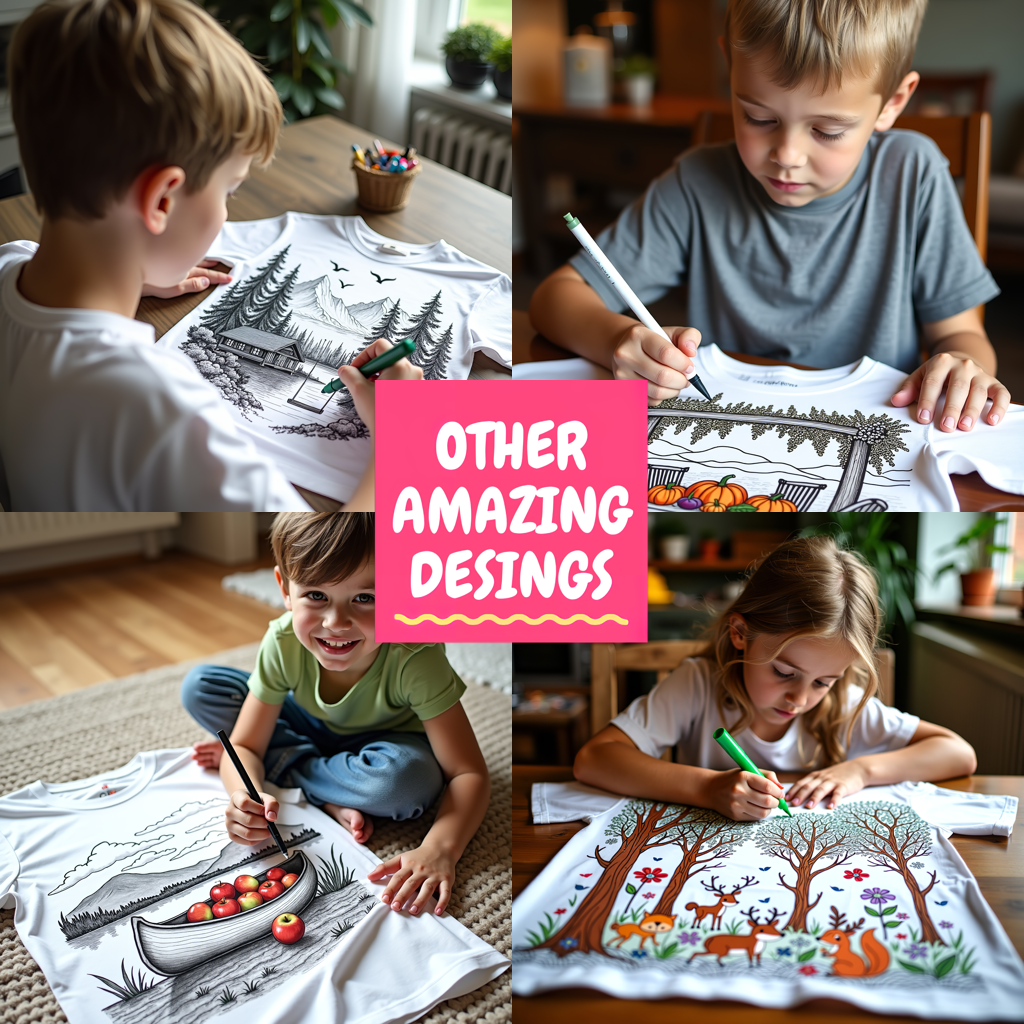 Kid's T-shirt Coloring Kit with 10 Fabric Markers - Mountain Cabin by the Lake