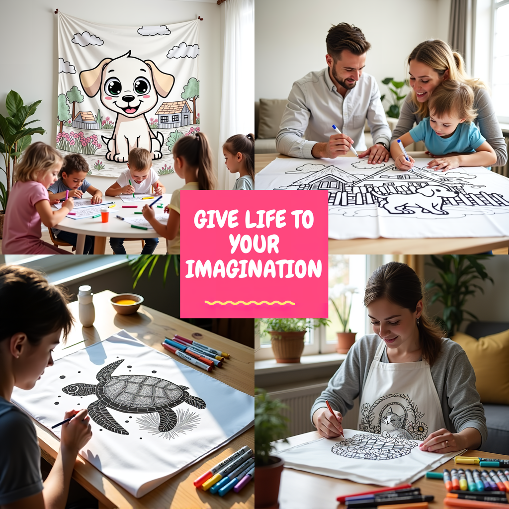 Indoor Wall Tapestries Coloring Kit with 10 Fabric Markers - Puppy