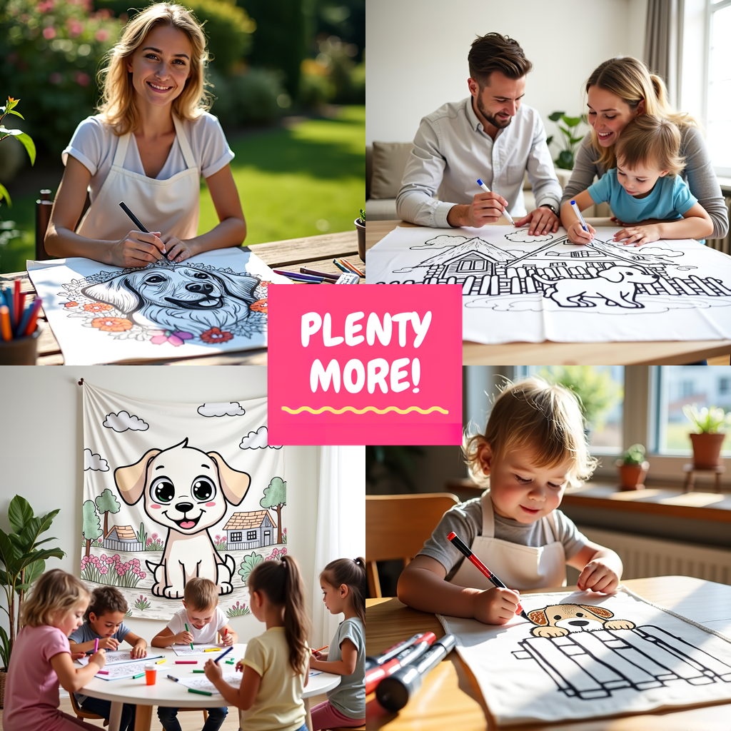 Indoor Wall Tapestries Coloring Kit with 10 Fabric Markers - Cute Puppy