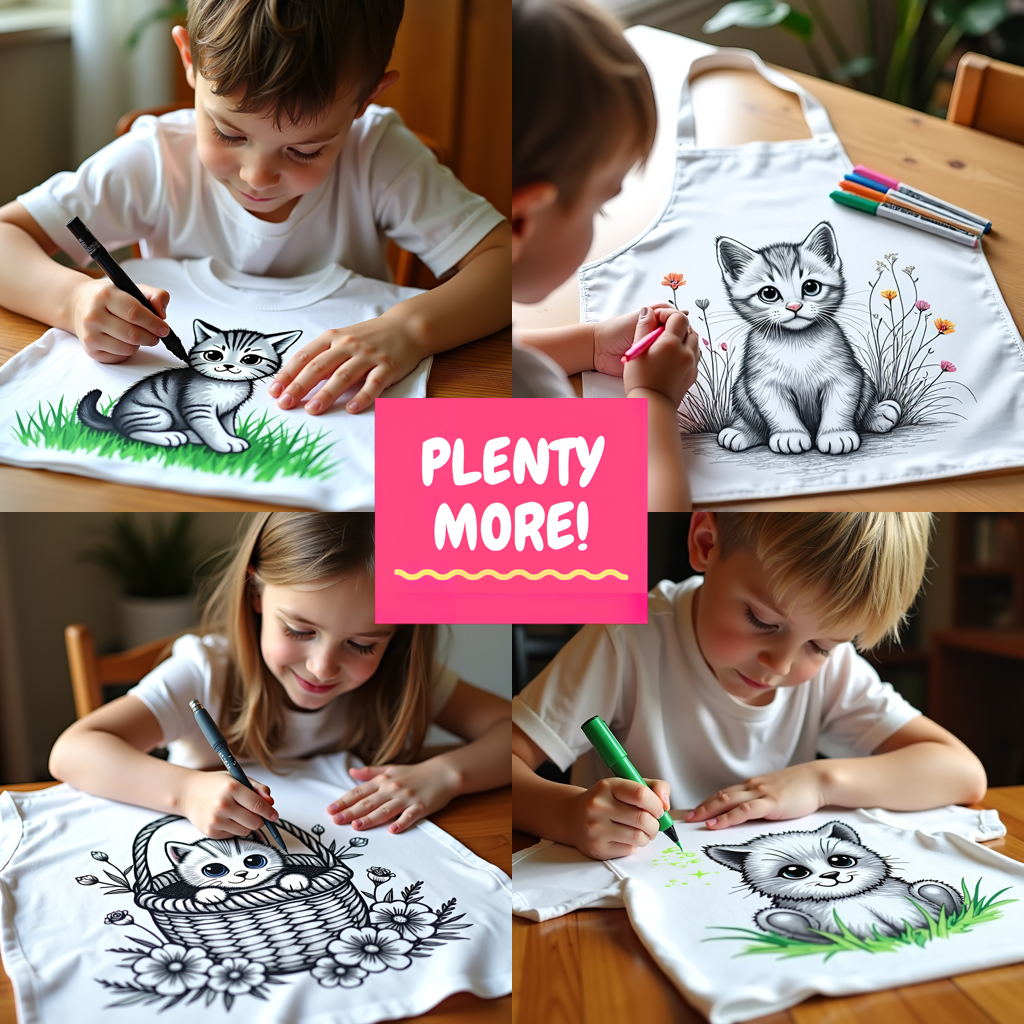 Kid's T-shirt Coloring Kit with 10 Fabric Markers - Kitten