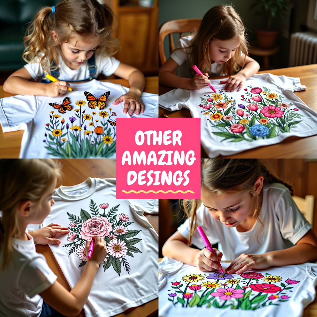 Kid's T-shirt Coloring Kit with 10 Fabric Markers - Decorative Butterfly