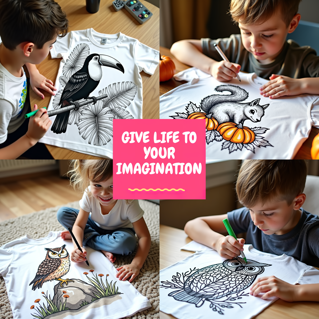 Unisex T-shirt Coloring Kit with 10 Fabric Markers - Owl