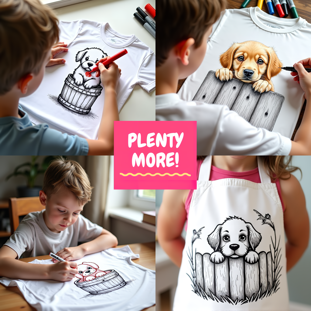 Adult Sweatshirt Coloring Kit with 10 Fabric Markers - Puppy in a Bucket
