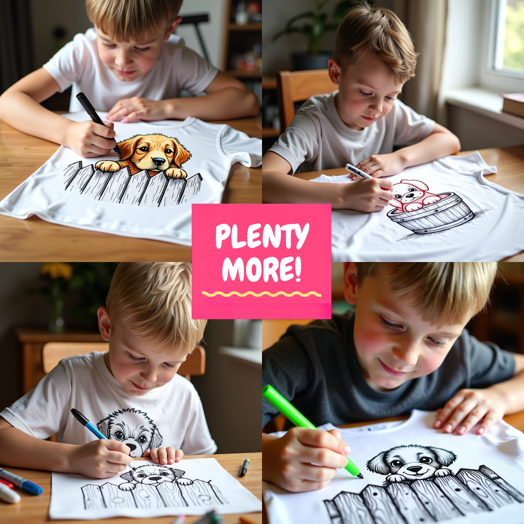 Unisex T-shirt Coloring Kit with 10 Fabric Markers - Puppy in a Bucket
