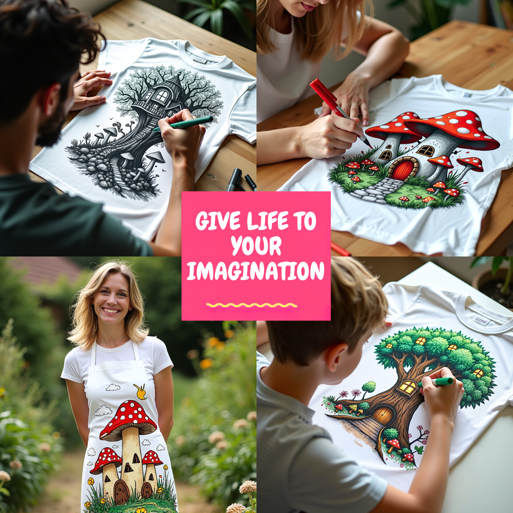 Unisex T-shirt Coloring Kit with 10 Fabric Markers - Mushroom House