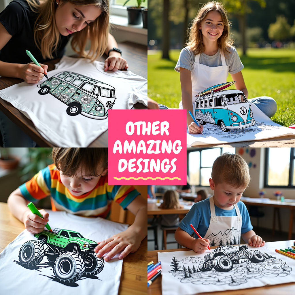 Kid's T-shirt Coloring Kit with 10 Fabric Markers - Van