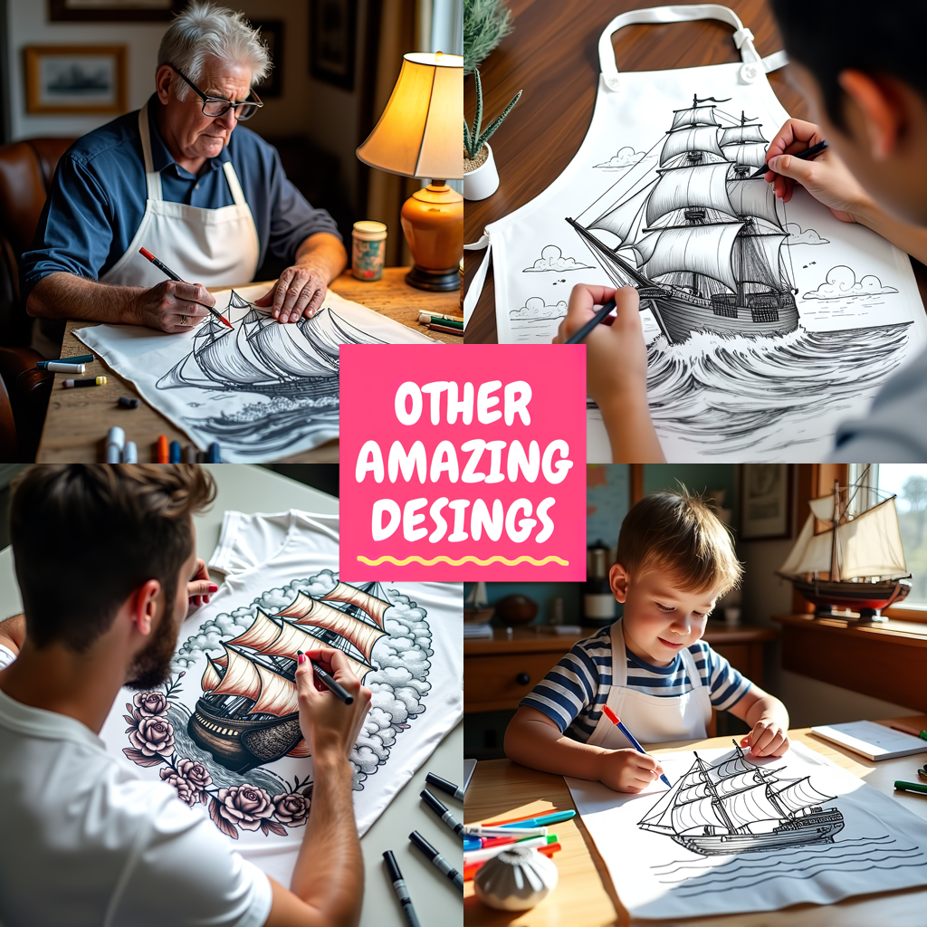 Adult Sweatshirt Coloring Kit with 10 Fabric Markers - Sailing Ship