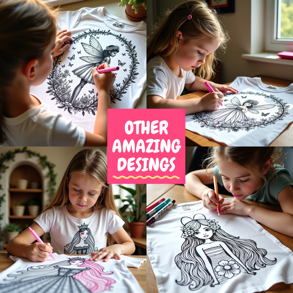 Kid's T-shirt Coloring Kit with 10 Fabric Markers - Garden Fairy
