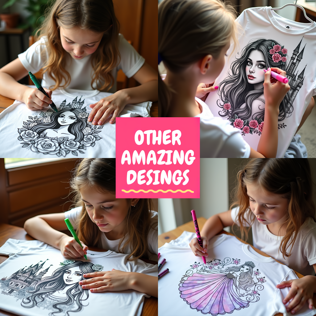 Adult Sweatshirt Coloring Kit with 10 Fabric Markers - Princess with Castle