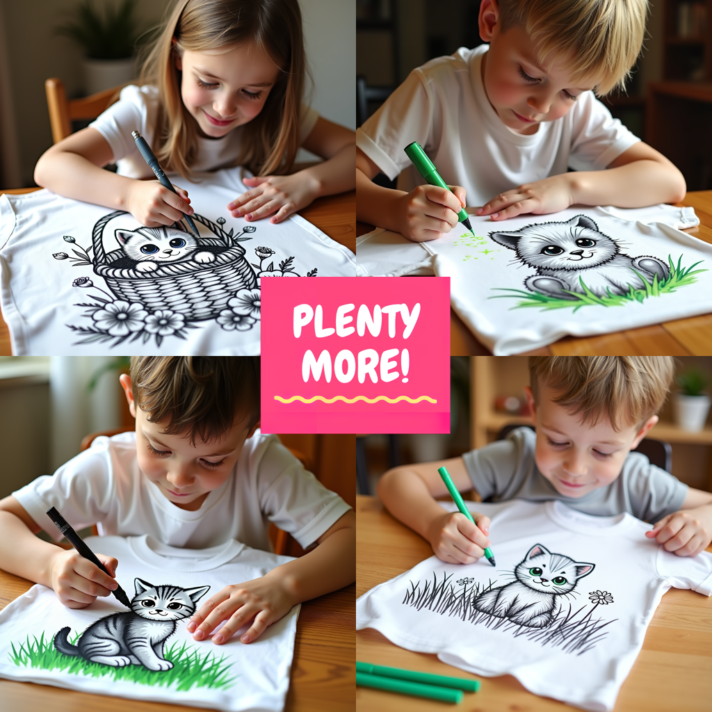 Adult Sweatshirt Coloring Kit with 10 Fabric Markers - Kitten in a Basket