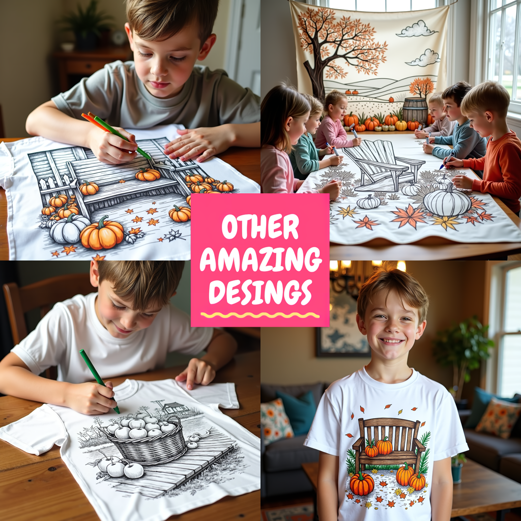 Adult Sweatshirt Coloring Kit with 10 Fabric Markers - Bench and Pumpkins