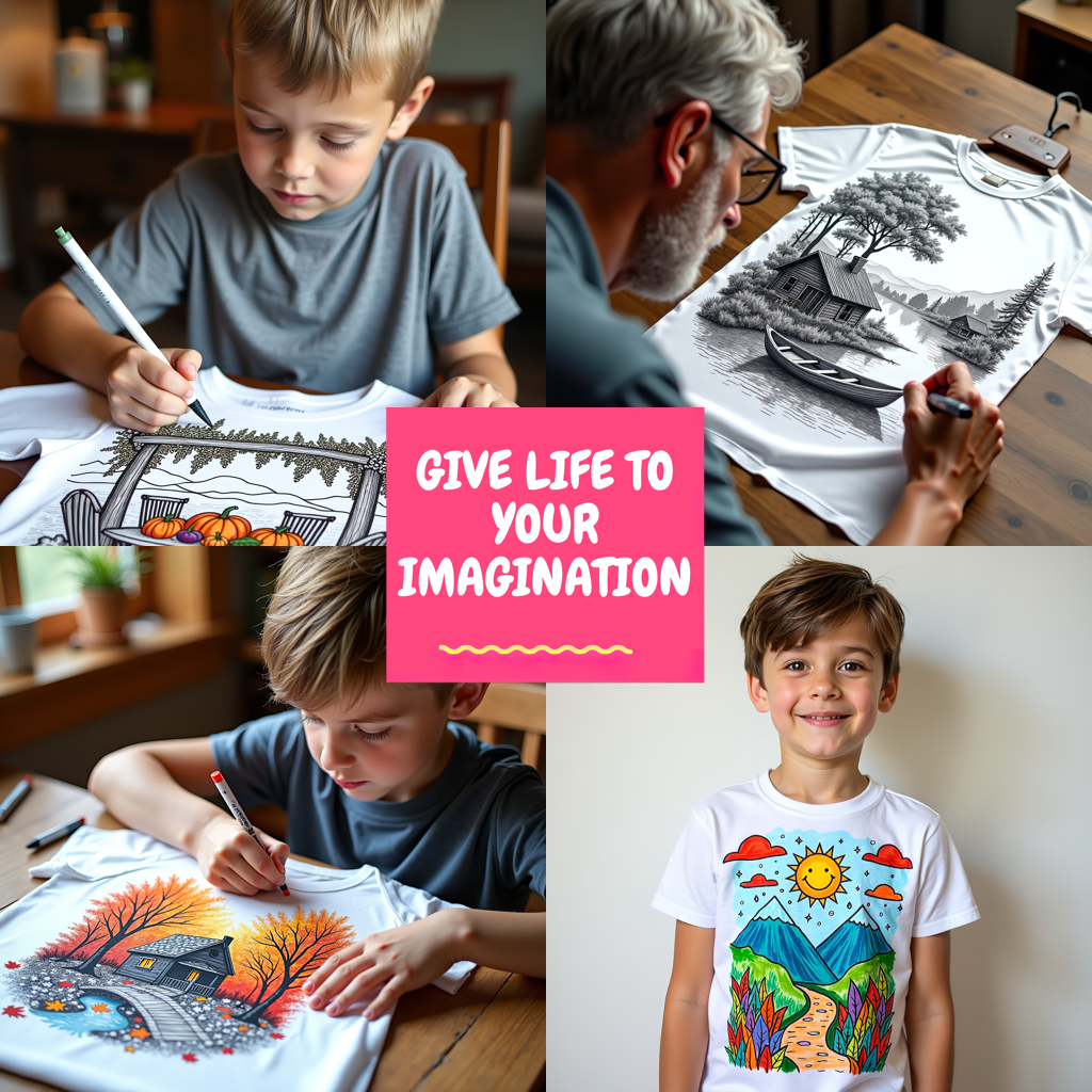 Unisex T-shirt Coloring Kit with 10 Fabric Markers - Bench and Pumpkins