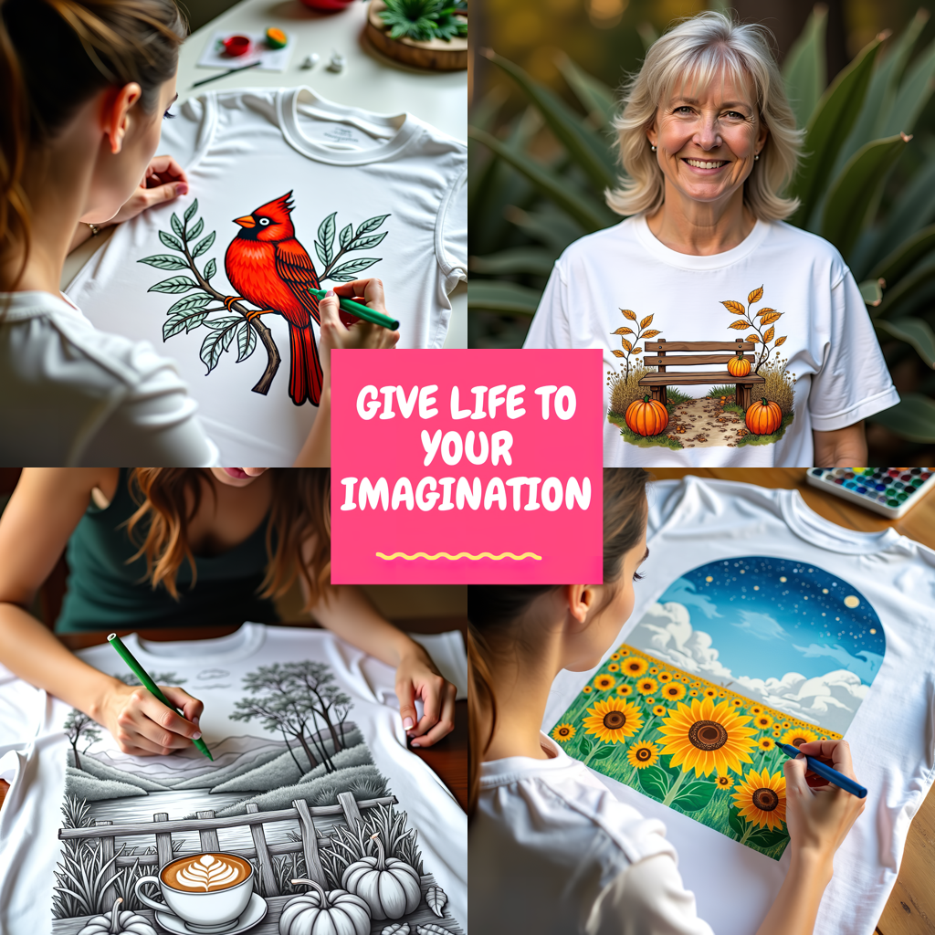 Women's T-shirt Coloring Kit with 10 Fabric Markers - Pumpkin Garden