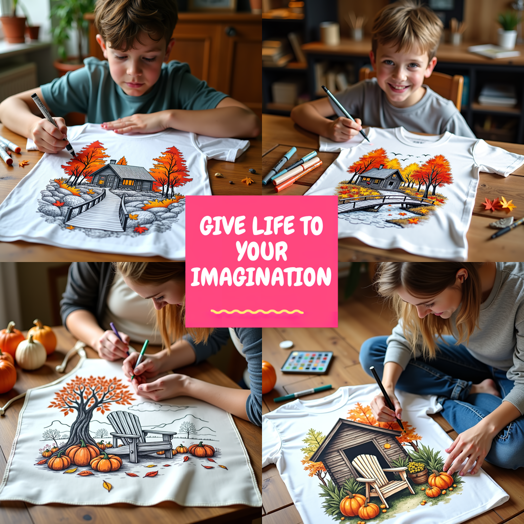 Adult Sweatshirt Coloring Kit with 10 Fabric Markers - River and Trees
