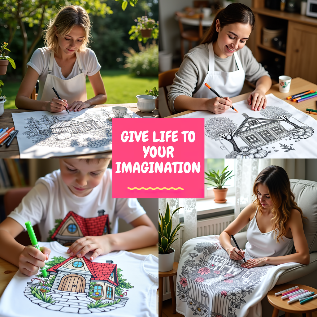 Adult Sweatshirt Coloring Kit with 10 Fabric Markers - Country House
