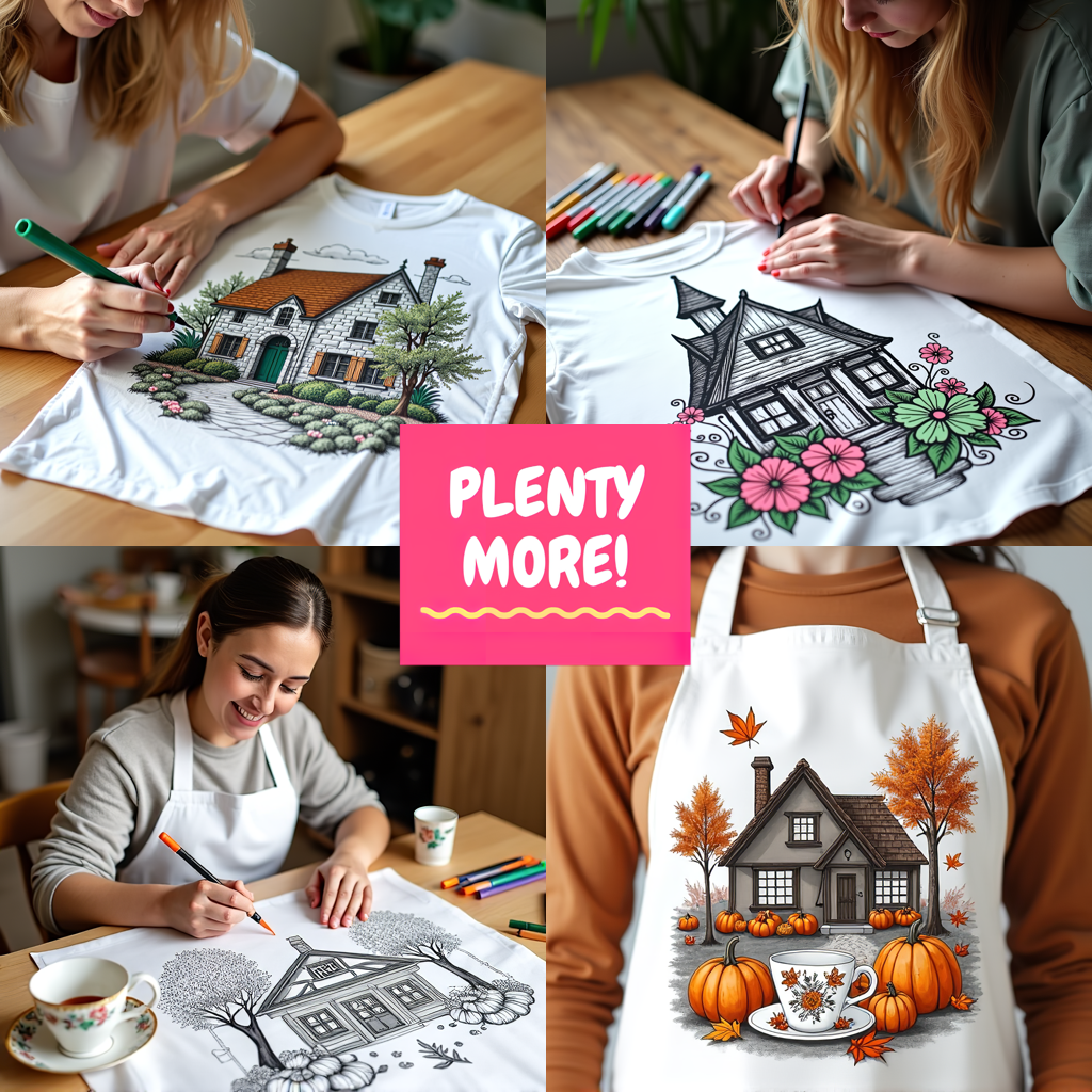 Adult Sweatshirt Coloring Kit with 10 Fabric Markers - Country House