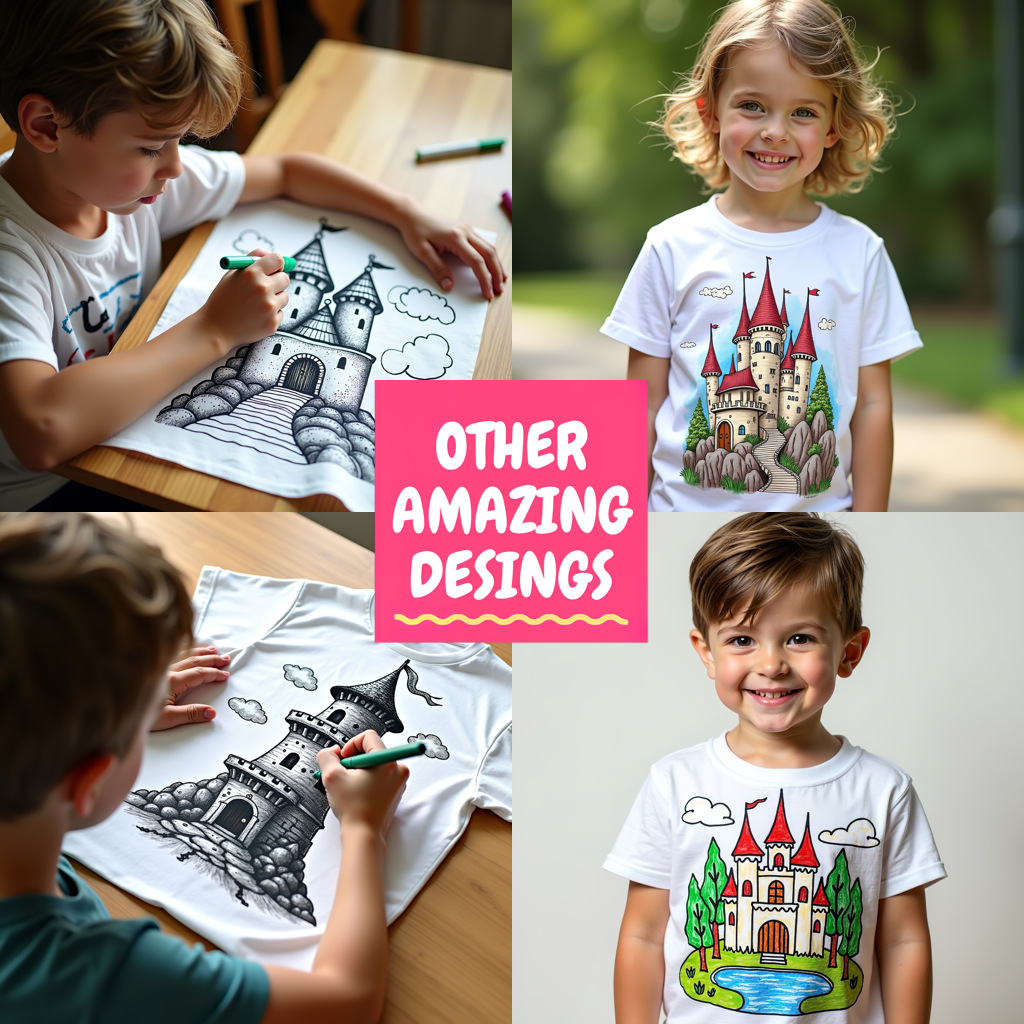 Kid's T-shirt Coloring Kit with 10 Fabric Markers - Medieval Castle