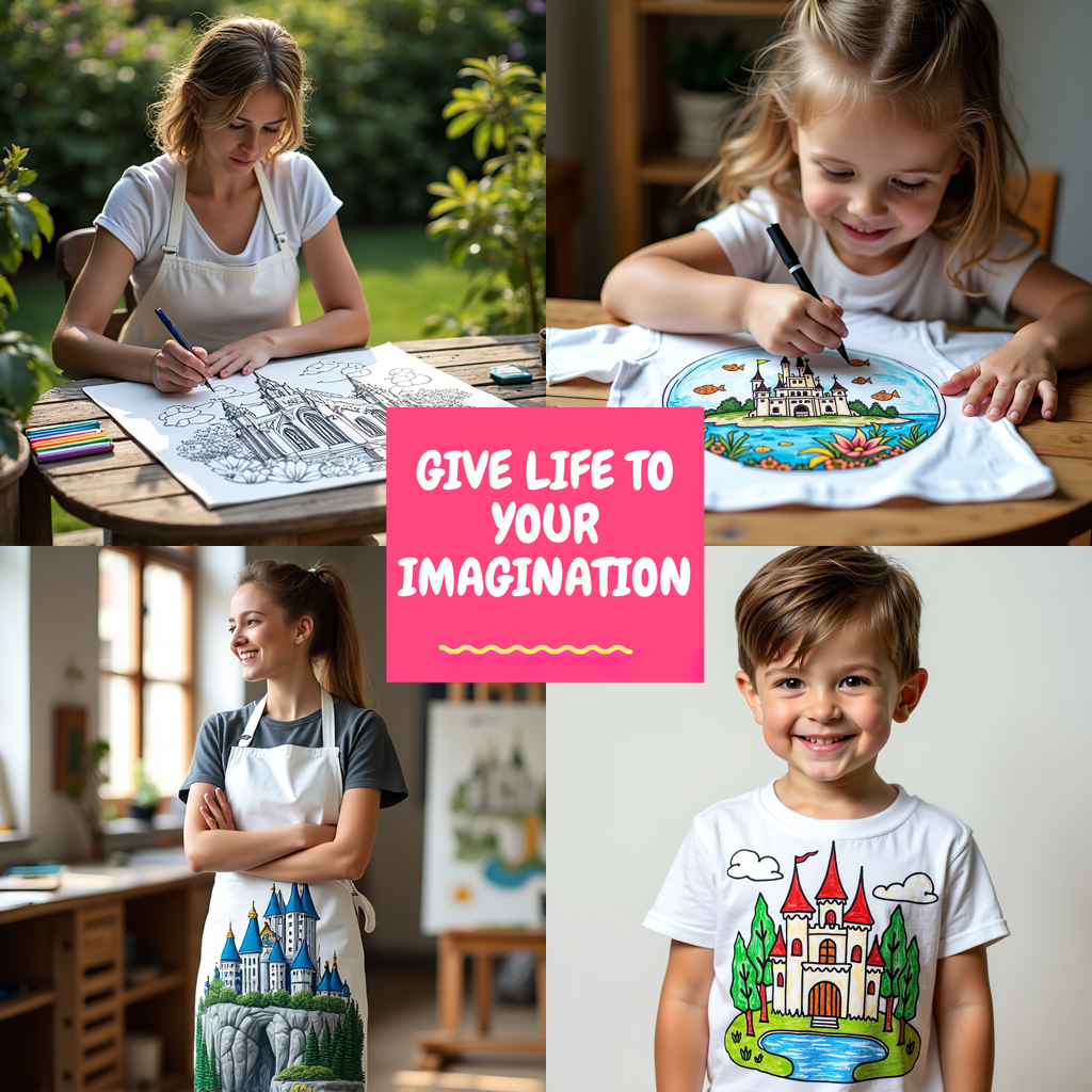 Adult Sweatshirt Coloring Kit with 10 Fabric Markers - Fantasy Castle