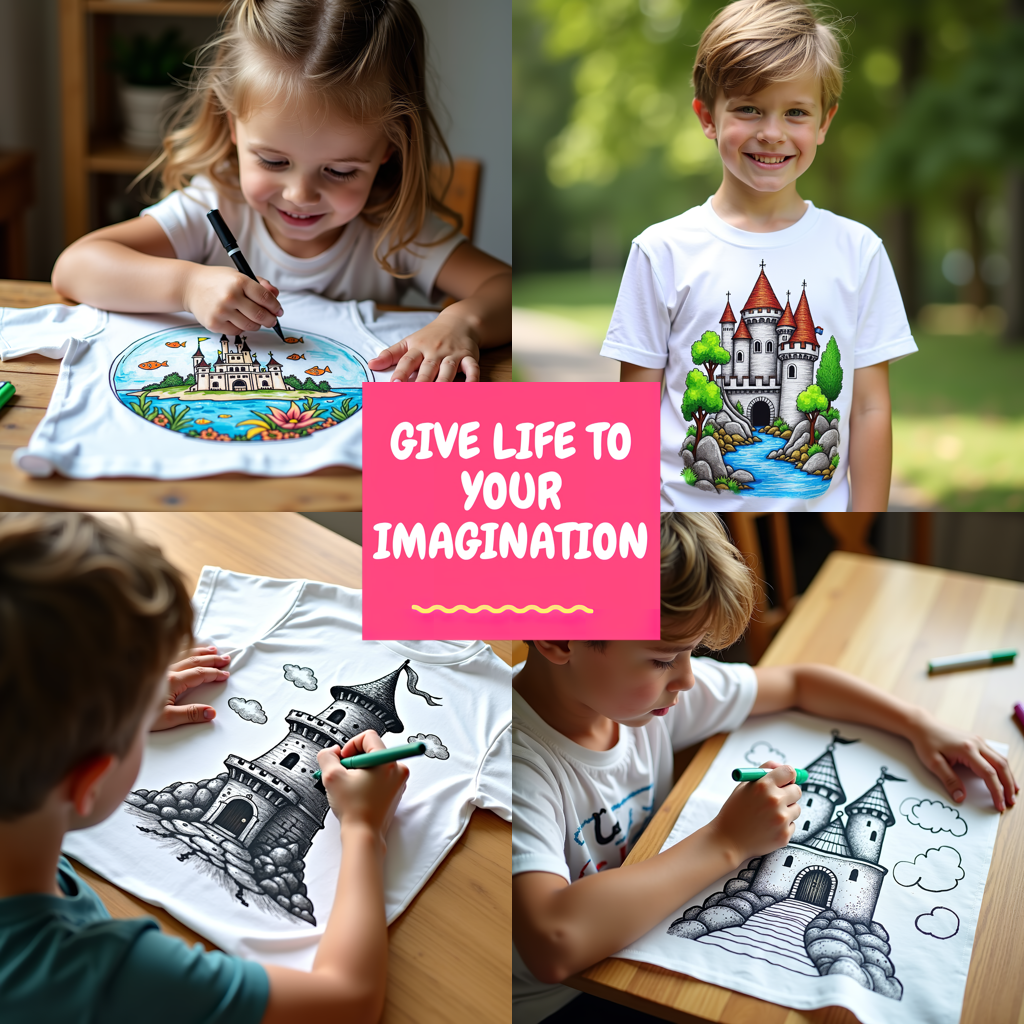 Kid's T-shirt Coloring Kit with 10 Fabric Markers - Fantasy Castle
