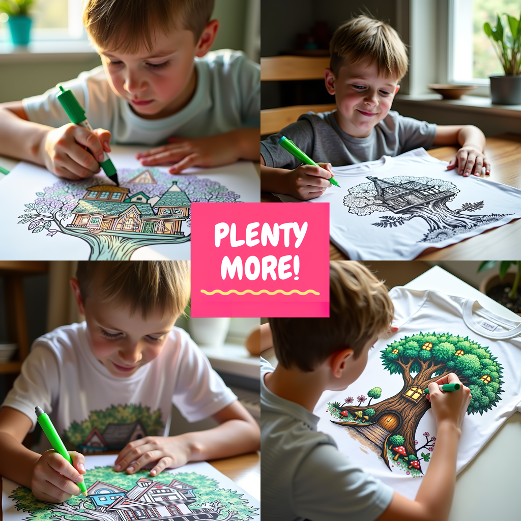 Kid's T-shirt Coloring Kit with 10 Fabric Markers - Treehouse