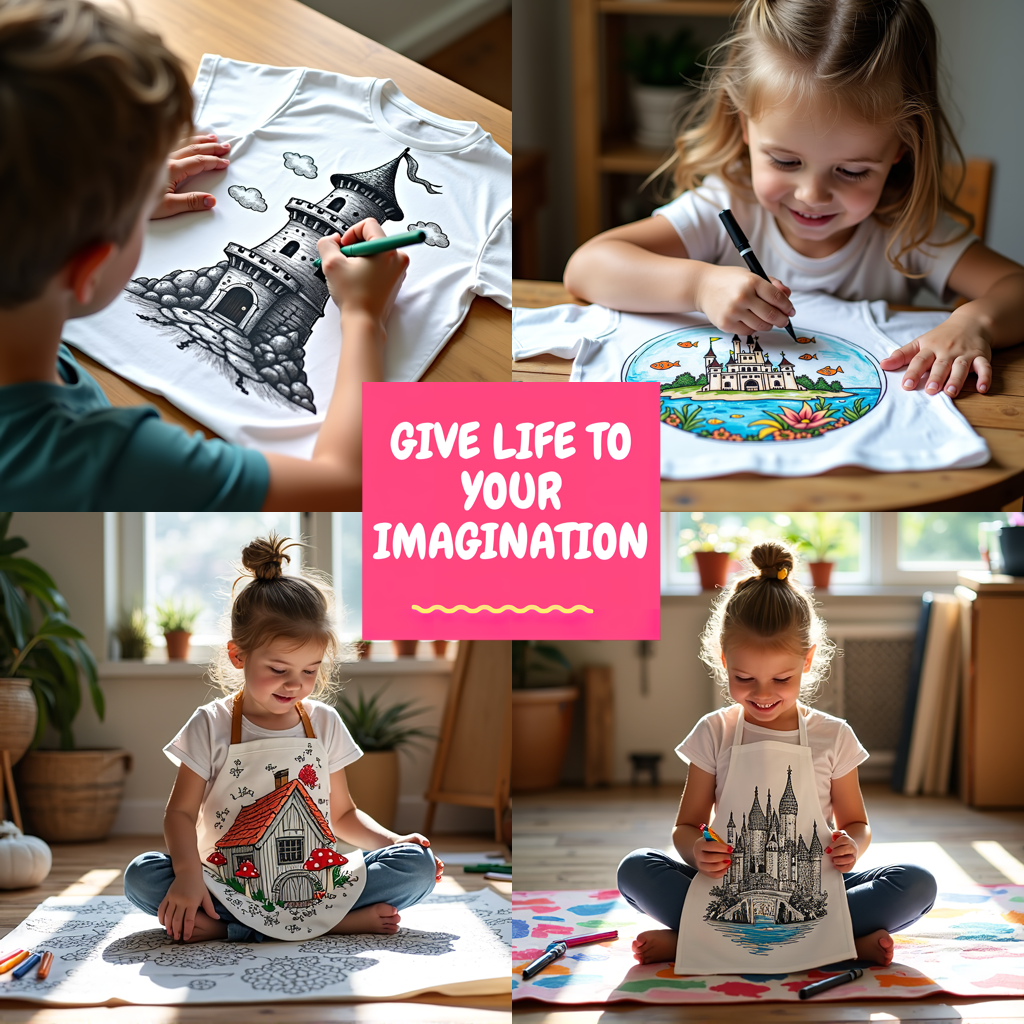 Kid's T-shirt Coloring Kit with 10 Fabric Markers - Castle