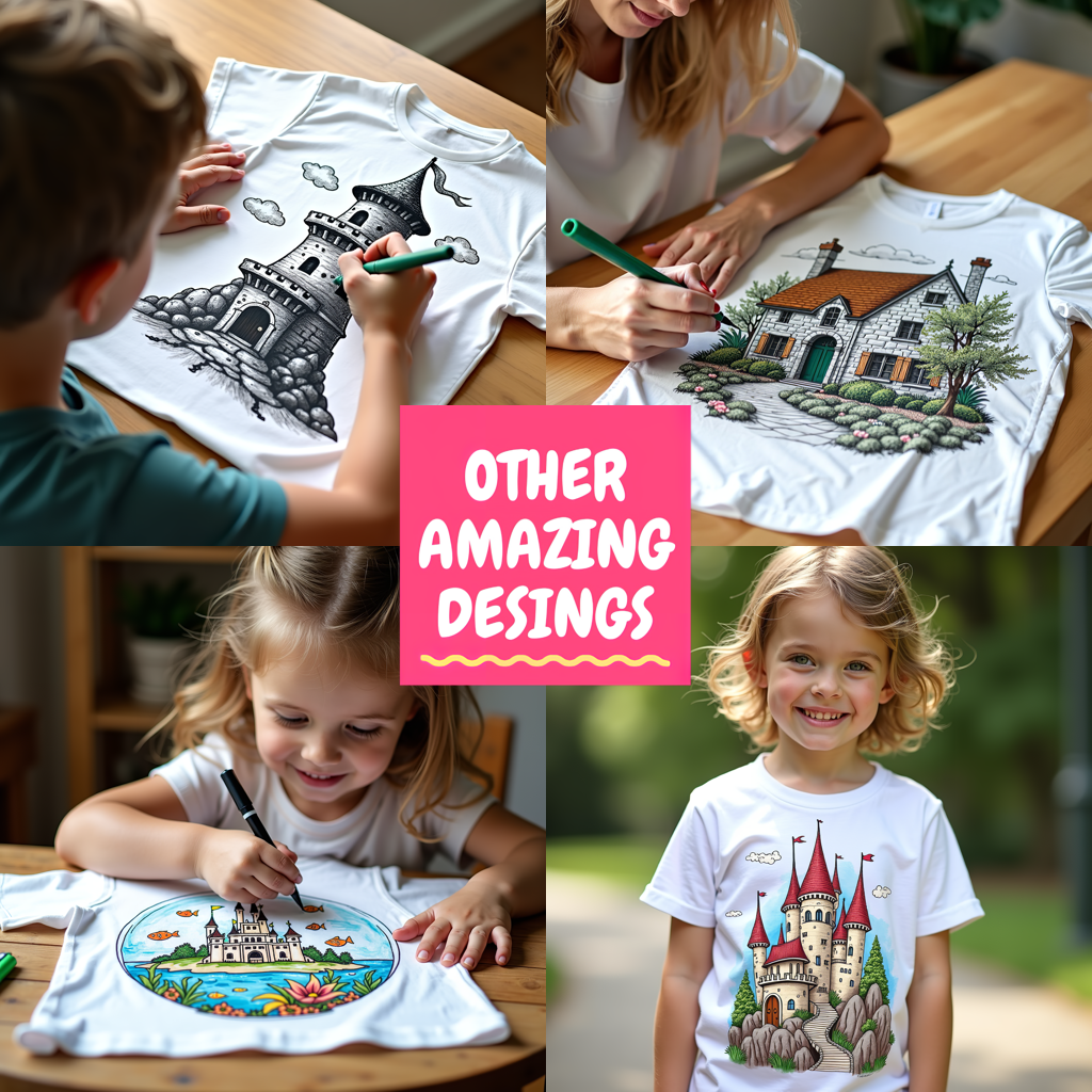 Kid's T-shirt Coloring Kit with 10 Fabric Markers - Fantasy Tower